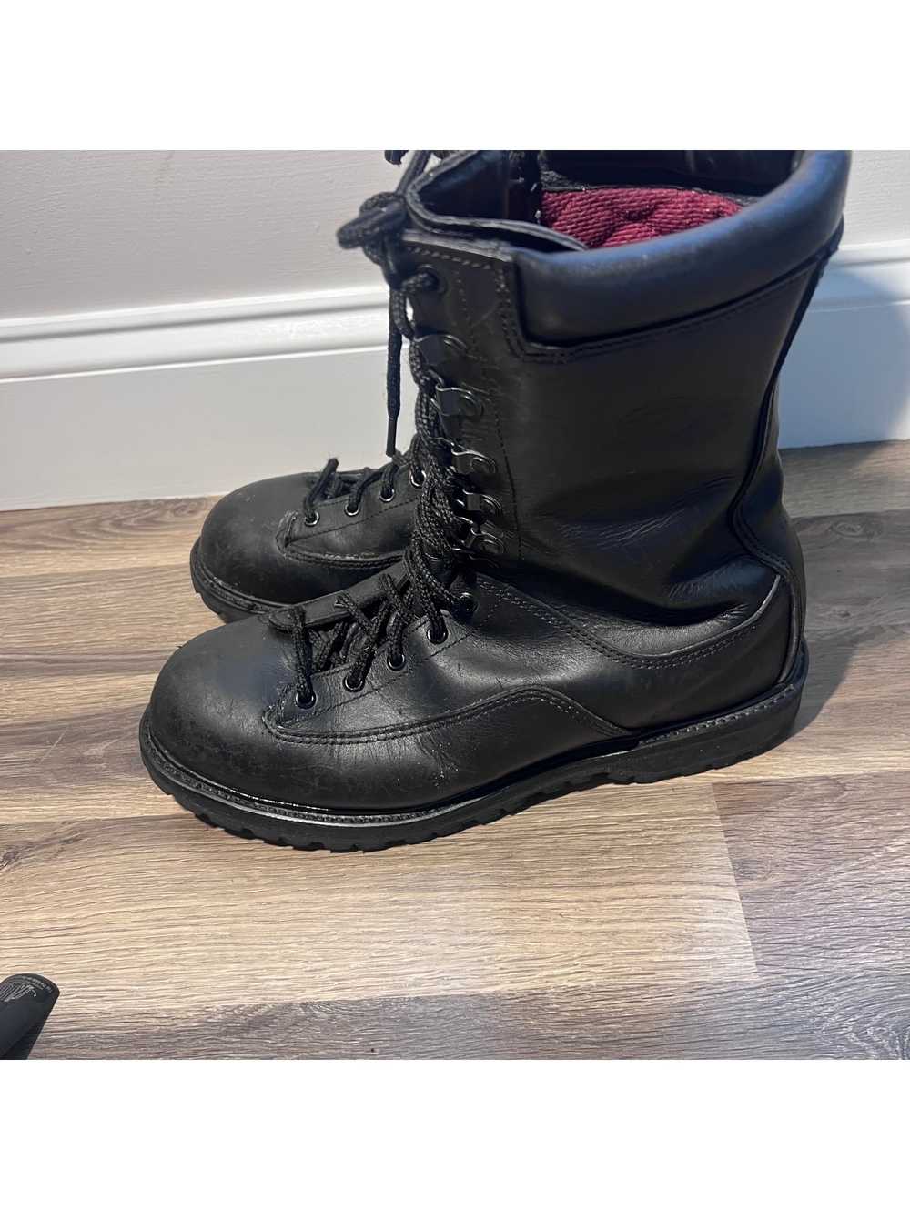 Black leather lace-up steel toe boots Men's Size 10.5